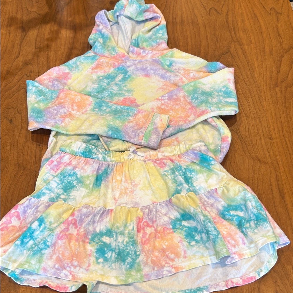 Cat& Jack girls Tie-Dye Hoodie Skirt and shorts Set L